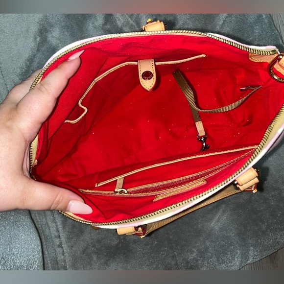 Dooney & Bourke Pink and White Chevron Bag With Red Interior purse - Picture 2 of 16